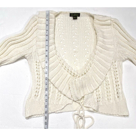 Cartise Cropped Cardigan Boutique Style Sweater Wrap Knit Juniors Large Ruffle - Picture 11 of 14